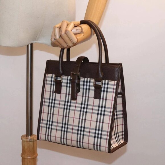 BURBERRY Nova Check Hand Bag Nylon Canvas Beige Auth - Picture 1 of 16